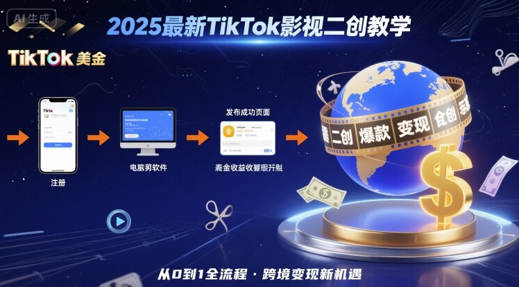2025年最新TikTok影视二创教学，从注册到发布撸美金全流程，跨境变现新机遇-87创业网