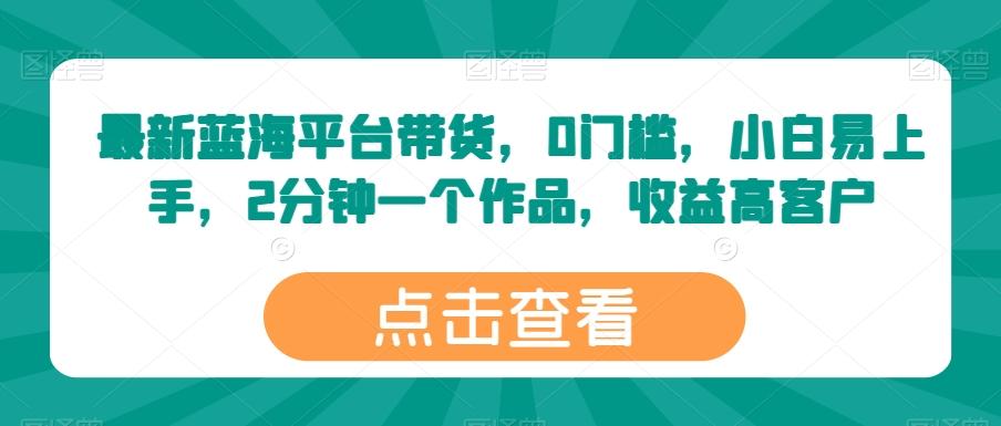 最新蓝海平台带货，0门槛，小白易上手，2分钟一个作品，收益高【揭秘】-87创业网