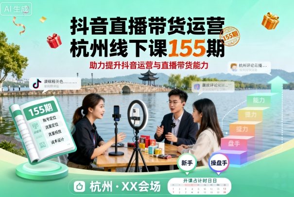 抖音直播带货运营杭州线下课155期，助力提升抖音运营与直播带货能力-87创业网