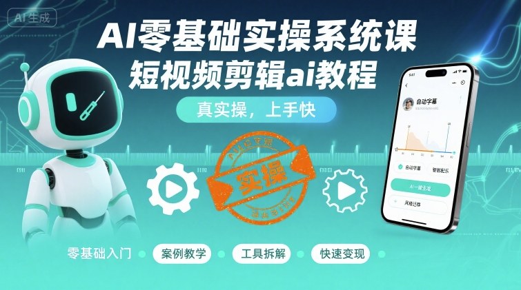 AI零基础实操系统课，短视频剪辑ai教程，真实操，上手快-87创业网