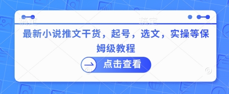 最新小说推文干货，起号，选文，实操等保姆级教程-87创业网
