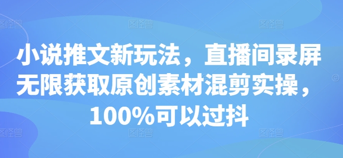 小说推文新玩法，直播间录屏无限获取原创素材混剪实操，100%可以过抖-87创业网