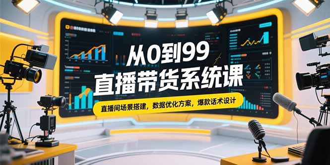 从0到99直播带货系统课，直播间场景搭建，数据优化方案，爆款话术设计-87创业网