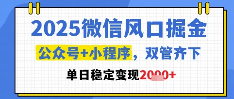2025微信风口掘金，公众号+小程序双管齐下，单日稳定变现1k+【揭秘】-87创业网