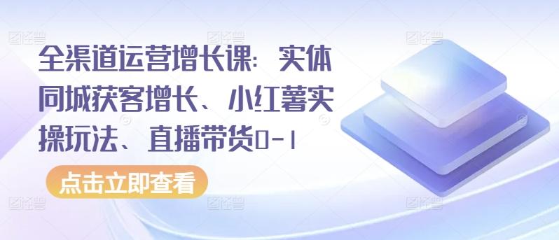 全渠道运营增长课：实体同城获客增长、小红薯实操玩法、直播带货0-1-87创业网