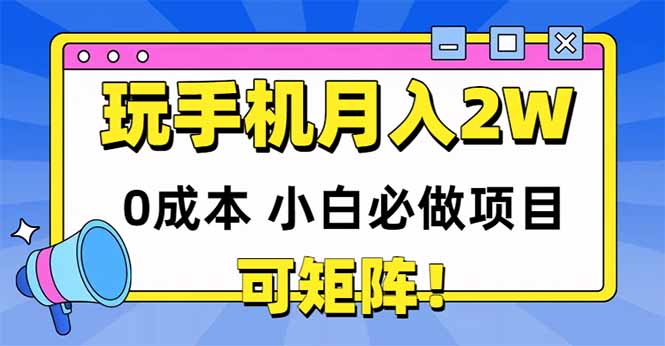 玩玩手机月入20000+，0成本小白必做项目，可矩阵-87创业网