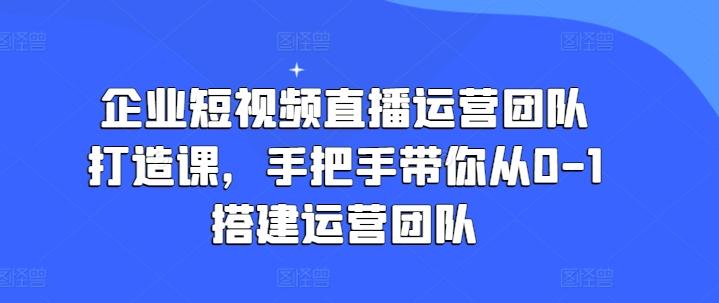 企业短视频直播运营团队打造课，手把手带你从0-1搭建运营团队-87创业网