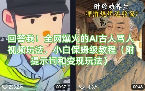 回答我！全网爆火的AI古人骂人视频玩法，小白保姆级教程(附提示词和变现玩法)-87创业网