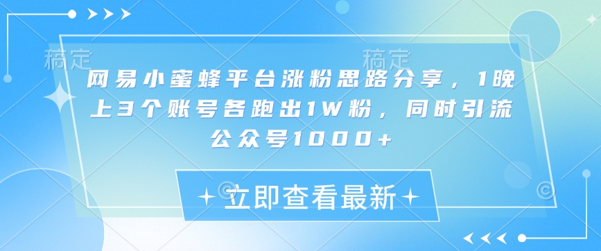 网易小蜜蜂平台涨粉思路分享，1晚上3个账号各跑出1W粉，同时引流公众号1000+-87创业网