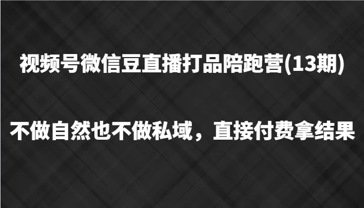 视频号微信豆直播打品陪跑(13期)，不做不自然流不做私域，直接付费拿结果-87创业网