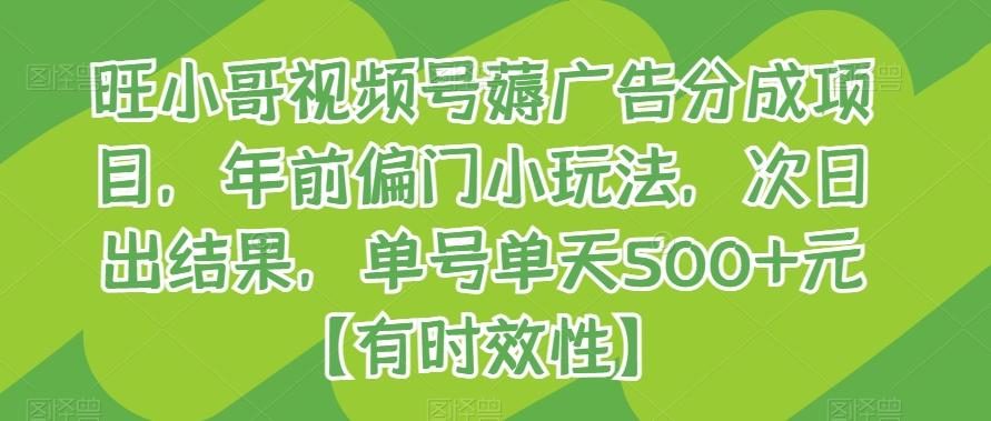 旺小哥视频号薅广告分成项目，年前偏门小玩法，次日出结果，单号单天500+元【有时效性】-87创业网