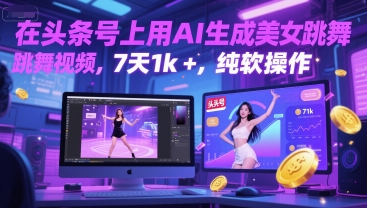 在头条号上用AI生成美女跳舞视频，7天1k+，纯软件操作-87创业网
