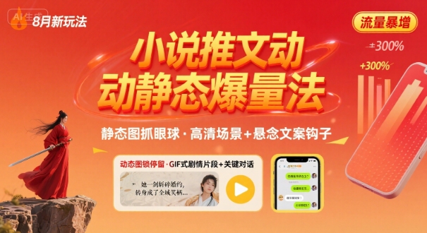 8月小说推文全新玩法，动静态图片+搭配小说文案爆量玩法-87创业网