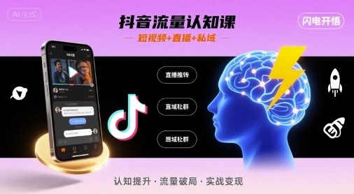 抖音流量认知课，短视频+直播+私域，认知提升，闪电开悟-87创业网