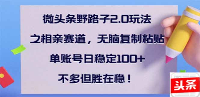 微头条野路子2.0玩法之相亲赛道，无脑搬砖复制粘贴，单账号日稳定300+…-87创业网