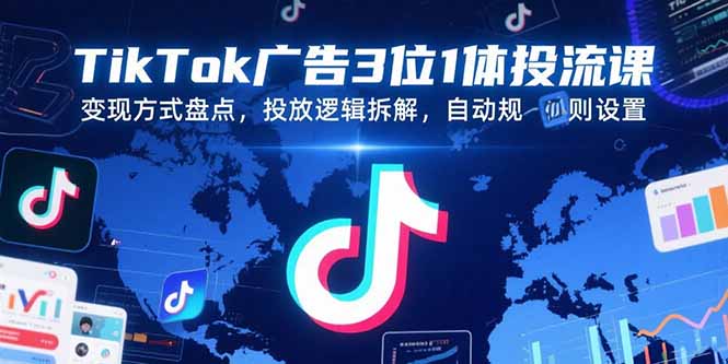 TikTok广告3位1体投流课，变现方式盘点，投放逻辑拆解，自动规则设置-87创业网