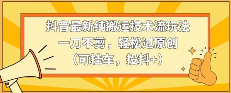 抖音最新纯搬运技术流玩法，一刀不剪，轻松过原创(可挂车，投抖+)【揭秘】-87创业网