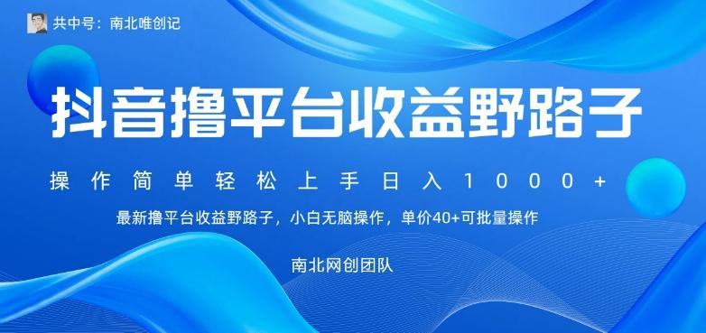 最新撸抖音平台收益野路子，操作简单，单价高，小白可无脑操作可日入1000+-87创业网