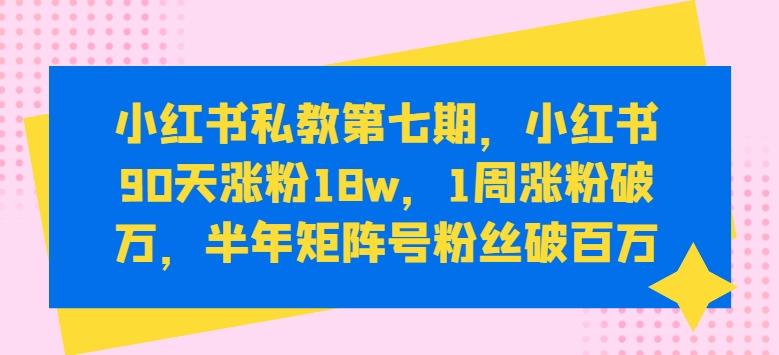 小红书私教第七期，小红书90天涨粉18w，1周涨粉破万，半年矩阵号粉丝破百万-87创业网