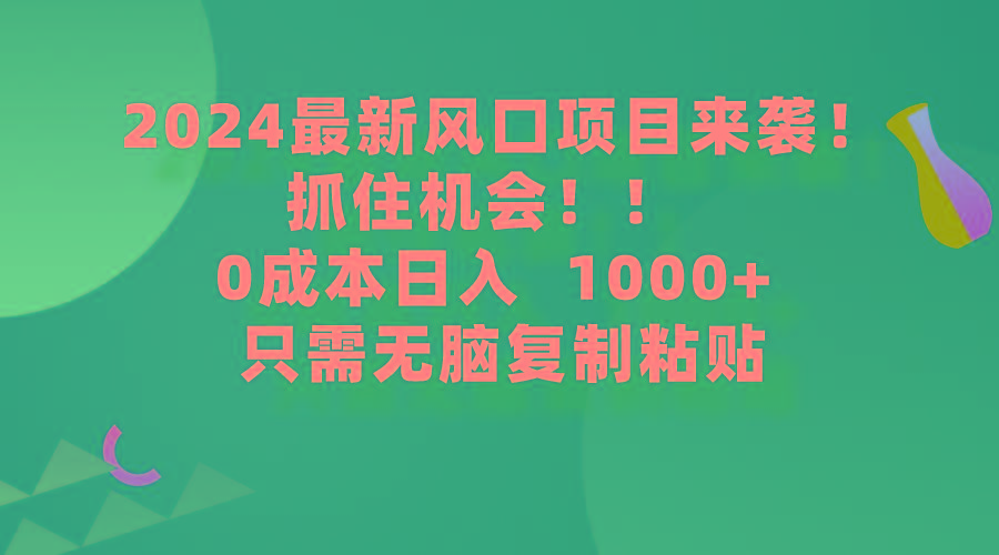 (9899期)2024最新风口项目来袭，抓住机会，0成本一部手机日入1000+，只需无脑复…-87创业网