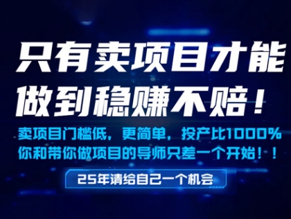 只有卖项目才能做到稳挣不赔，门槛低，更简单，你也可以年入百个W【揭秘】-87创业网