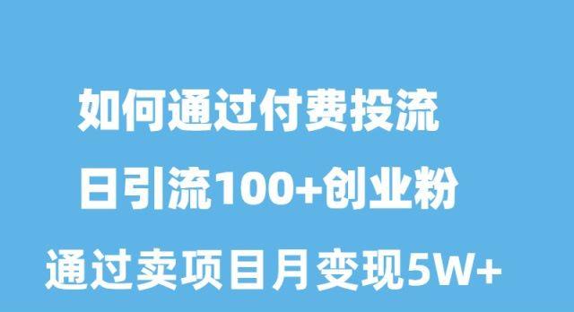 如何通过付费投流日引流100+创业粉月变现5W+-87创业网