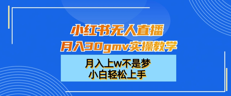 小红书无人直播月入30gmv实操教学，月入上w不是梦，小白轻松上手【揭秘】-87创业网