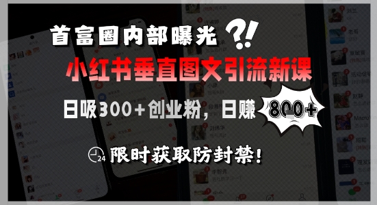 首富圈内部曝光小红书垂直图文引流新课，日吸300+创业粉，日入8张+，限时获取防封禁-87创业网