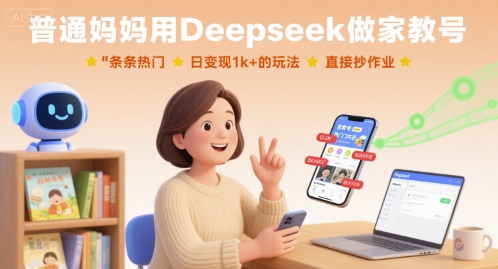普通妈妈用Deepseek做家教号，条条热门，日变现1k+的玩法，直接抄作业-87创业网