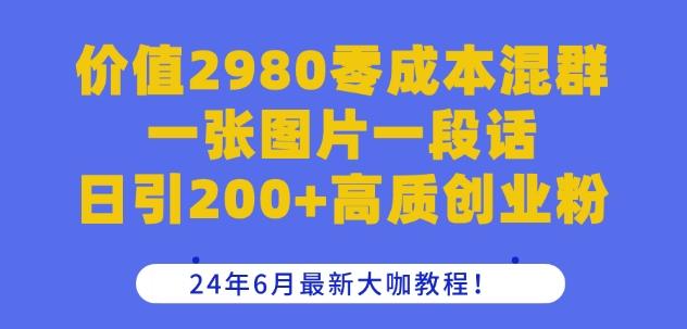 价值2980零成本混群一张图片一段话日引200+高质创业粉，24年6月最新大咖教程【揭秘】-87创业网