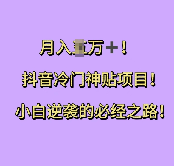 抖音冷门神贴项目，小白逆袭的必经之路，月入过W【揭秘】-87创业网