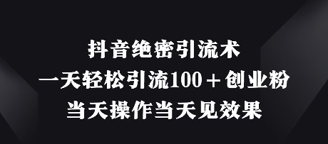 抖音绝密引流术，一天轻松引流100+创业粉，当天操作当天见效果-87创业网