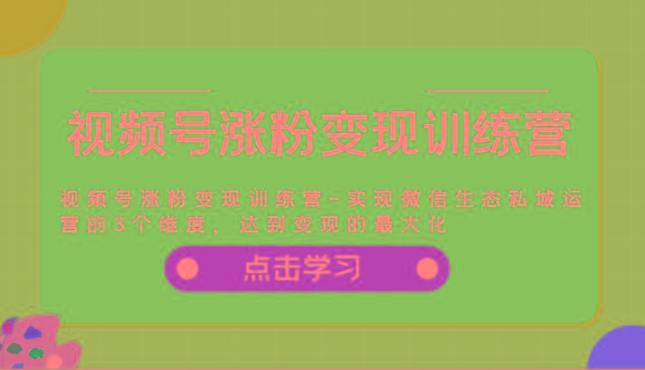 视频号涨粉变现训练营-实现微信生态私域运营的3个维度，达到变现的最大化-87创业网