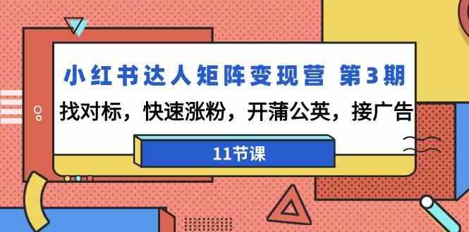 小红书达人矩阵变现营第3期，找对标，快速涨粉，开蒲公英，接广告(11节课)-87创业网