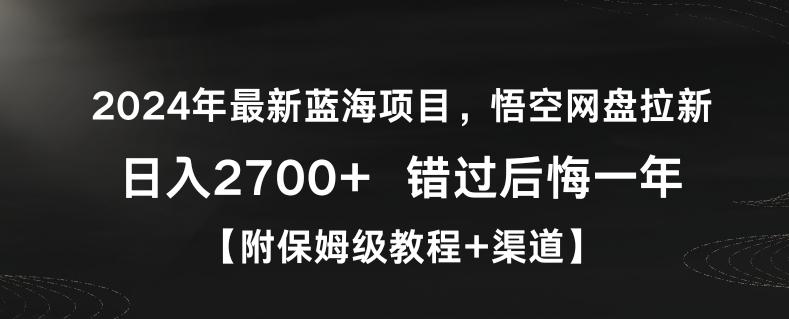 2024年最新蓝海项目，悟空网盘拉新，日入2700+错过后悔一年【附保姆级教程+渠道】【揭秘】-87创业网