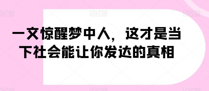 一文惊醒梦中人，这才是当下社会能让你发达的真相【公众号付费文章】-87创业网