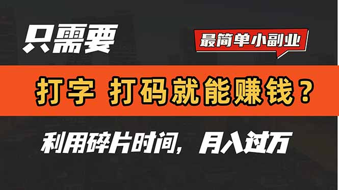 只需要打字，打码，就能赚钱？简单的赚钱小副业，利用碎片时间，月入过万-87创业网