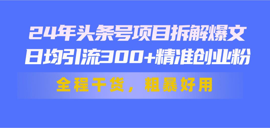 24年头条号项目拆解爆文，日均引流300+精准创业粉，全程干货，粗暴好用-87创业网