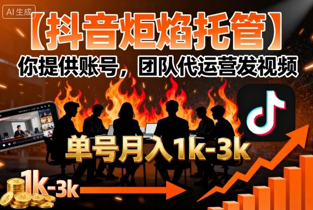 【抖音炬焰托管】你提供账号，团队代运营发视频，单号月入1k+【揭秘】-87创业网