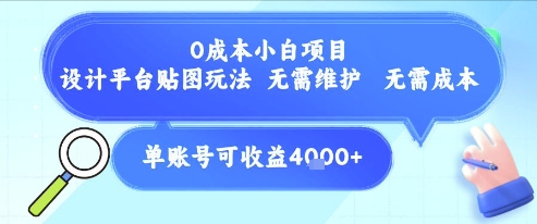 0成本小白项目，设计平台贴图玩法，无需维护，无需成本，单账号单月可产生收益4k+-87创业网