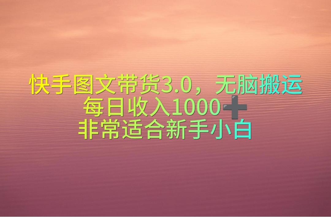 快手图文带货3.0，无脑搬运，每日收入1000＋，非常适合新手小白-87创业网