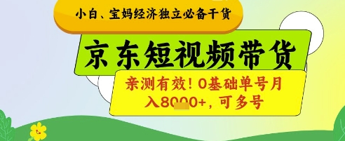 小白宝妈经济独立必备干货，京东短视频带货，亲测有效!0基础单号月入8k+，可多号【揭秘】-87创业网