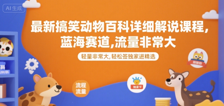 最新搞笑动物百科详细解说课程，蓝海赛道，流量非常大，轻松签独家进精选-87创业网