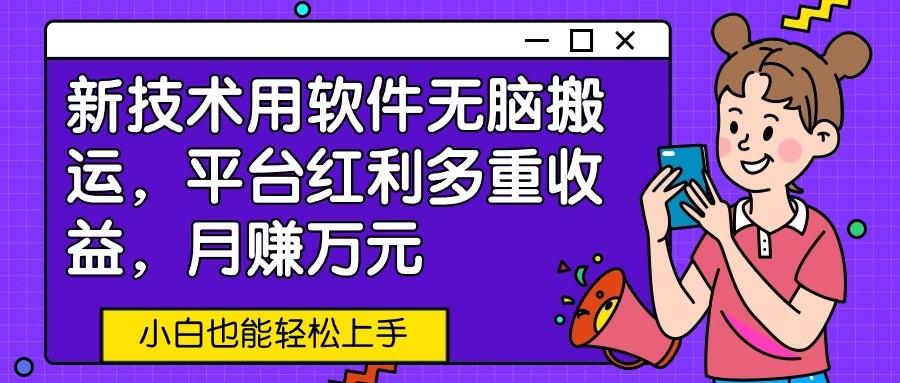 新技术用软件无脑搬运，平台红利多重收益，月赚万元，小白也能轻松上手-87创业网