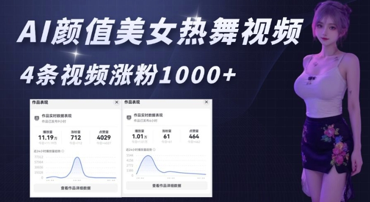 AI颜值美女热舞视频，4条视频涨粉1000+，实测6分钟一条-87创业网