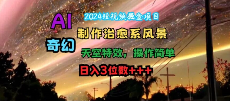 2024短视频掘金项目，AI制作治愈系风景，奇幻天空特效，操作简单，日入3位数【揭秘】-87创业网