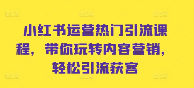 小红书运营热门引流课程，带你玩转内容营销，轻松引流获客-87创业网