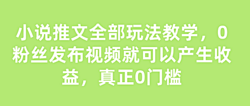 小说推文全部玩法教学，0粉丝发布视频就可以产生收益，真正0门槛-87创业网