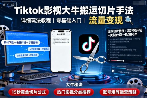 Tiktok影视大牛搬运切片手法，详细玩法教程-87创业网