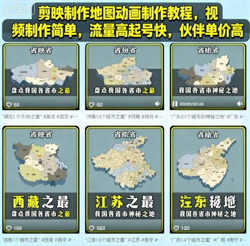 剪映制作地图动画制作教程，视频制作简单，流量高起号快，伙伴单价高-87创业网